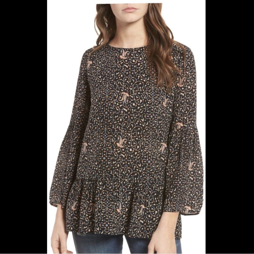 Madewell Silk Fiesta Paisley Bell-Sleeve Blouse Womens Sz M